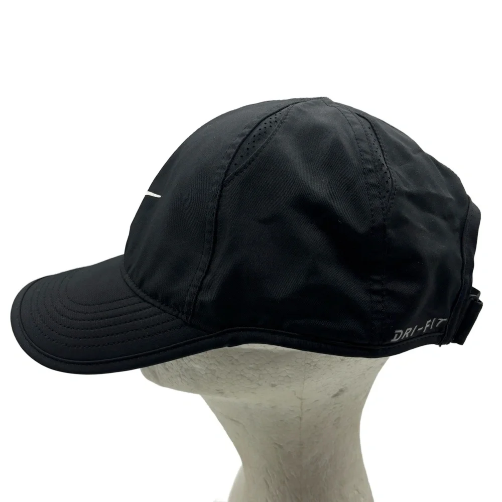 Nike Featherlight Dri-Fit Black Adjustable Hat Running Cap Lightweight Unisex - Picture 6 of 9